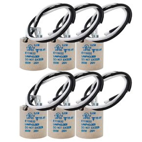 E26 Light Socket, ECHENLED JX-970F E26 Socket Ceramic Standard Medium Screw Socket E26 E27 Bulb Lamp Holder with Wire Lead for Halogen Incandescent LED Light Bulb (6) Pack.