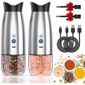 Gravity Electric Salt and Pepper Grinder Set, USB Rechargeable, No Battery Needed, Adjustable Coarseness, Automatic Mill Grinder with Warm LED Light, One Hand Operated for Kitchen, Restaurant, Outdoor