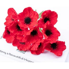 10 Bundles Artificial Poppy Flowers,Artificial Poppy Silk Fake Flowers,No Fade PU Fake Wild Flowers,Silk Poppies,Fake Poppy Flowers for Home Decor Table Centerpieces Floral Arrangement (Red)