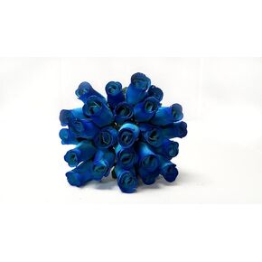 Realistic Wooden Roses, 24 Blue with Dark Blue Tips Rose Buds