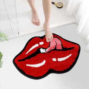 Pink Lips Bathroom Rug, Cute Lips Bath Mat Door Mat Cartoon Bathroom Rugs for Kids Bathroom Decor Non Slip Microfiber Shower Rugs Absorbent Bathtub Rug Washable, (19.7x27.5inch)