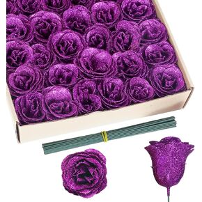 Glitter Roses Bouquet,30PCS Silver Roses Fake Roses Artificial Flowers for Wedding Bouquet Party Christmas Home Decor(Silver)