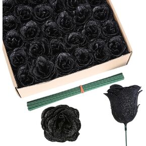 Glitter Roses Bouquet,30PCS Silver Roses Fake Roses Artificial Flowers for Wedding Bouquet Party Christmas Home Decor(Silver)