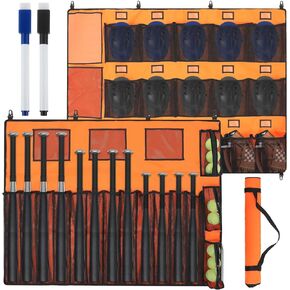 Woanger 15 Player Dugout Organizer and 12 Bats Hanging Bat Bag Caddy Hanging Baseball Helmet Bag Baseball Bat Holder with Black and Blue Dry Erase Marker to Organize Equipment Gloves Balls