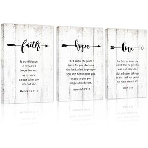 Faith Hope Love Wall Decor: Bible Verse Poster, 3 Panel Christian Wall Art, Biblical Pictures for Wall, Scripture Quotes Prints, Framed Religious Artwork Decoration for Home Church