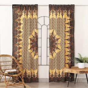 Popular Handicrafts Paisley Indian Curtains Boho Moroccan Design Ivory Brown Vintage Panels Room Divider Patio Curtain Pairs Sheer
