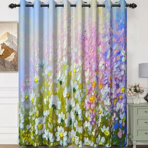 Watercolor Flower Blackout Curtain Spring Nature Daisy Floral Ink Painting Drapes 42 x 84 Inches Artistic Colorful Window Curtain Set for Living Room Bedroom, 2 Panels Grommet Top