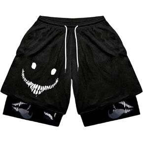 SHENHE Men's Y2k Goth Shorts 2 in 1 Mesh Shorts Basketball Track Shorts Streetwear with Liner