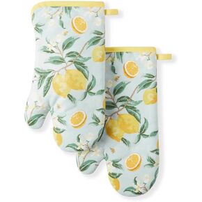 Martha Stewart Lemon Whimsy Oven Mitt 2-Pack Set, Yellow, 7"x13"
