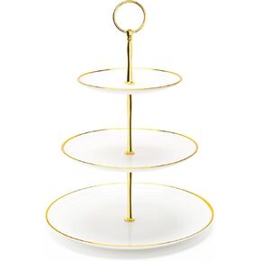 Coitak 3 Tier Cupcake Stand, Plastic Tiered Serving Stand, Dessert Tower Tray for Tea Party, Baby Shower and Wedding (Round-gold edge)