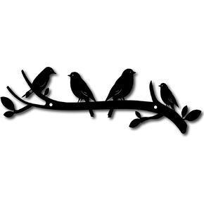CREATCABIN Birds on Branch Metal Wall Art Decor Iron Wall Art 5 Birds Black Hollow Sculpture Hanging Decor Rustic Tree Ornament Wall Hanging Sign for Indoor Outside Living Room Home Office 12 x 4Inch