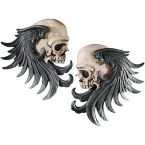 Design Toscano Bad to the Bones Winged Skull Sentinel Wall Sculptures: Set of Two,Full Color