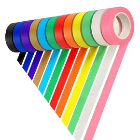 Colored Masking Tape 1 Inch Wide, Colored Painters Tape, 12 Rolls Pack 1"X14 Yard, Colorful Paper Tape for Painting, Labeling, Arts Crafts DIY, Teaching Supplies, Wall Decor, Automotive Masking Tape