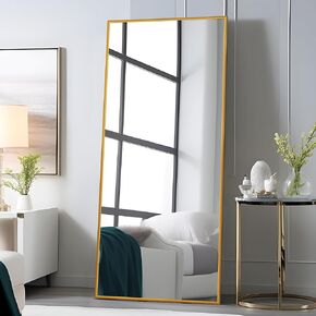 PexFix Floor Mirror Full Length Mirror Ultra Thin Aluminum Alloy Frame Modern Style Standing/Hanging Mirror Wall Mounted Mirror 65" x 22" - Gold, (JJ00362ZZE-USAM009-US)