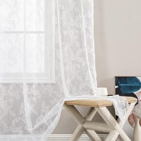 White Sheer Curtains Rose Lace Window Drapes for Bedroom Living Room Grommet Retro Style Vintage to Light Filtering Airy Set of 2 Panels 96 Inch