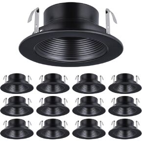 TORCHSTAR 12-Pack 6 Inch Recessed Light Black Baffle Trim with Detachable Ring, Full Metal, Ceiling Can Light Trim for 6 Inch Recessed Can, Fit Halo/Juno Remodel Recessed Housing