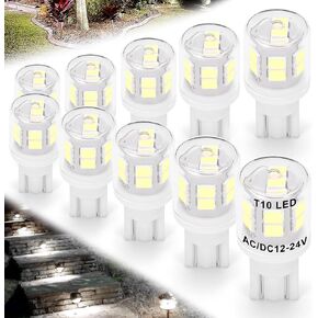 T10 Wedge Base Landscape 194 921 LED Light Bulb 2700K Warm White 3W Equivalent 15W 20W Low Voltage AC/DC12V-24V T5 LED Bulb for Landsacpe Garden Deck RV Camper Marine Boat Dome Lighting, 8 Pack