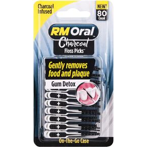 RM Oral Charcoal Infused Floss Picks Gum Detox On-The-Go, 80 Picks