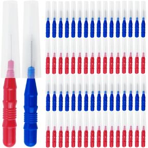 GXXMEI 100 قطعة من فرشاة الأسنان لتنظيف الأسنان وفرشاة تنظيف الأسنان بين الأسنان ورأس تنظيف الأسنان وتنظيف الأسنان (أحمر وأزرق) in Kuwait