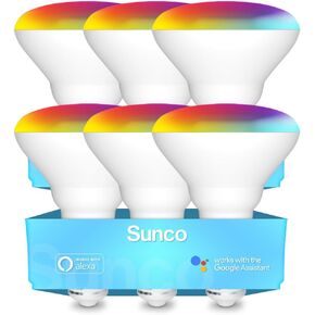 Sunco Lighting BR30 Alexa Smart Flood Light Bulbs Color Changing LED Recessed WiFi Bulb 8W, RGBCW, Dimmable, 650 Lumens, Compatible with Alexa & Google Assistant, E26 Base No Hub Required 6 Pack