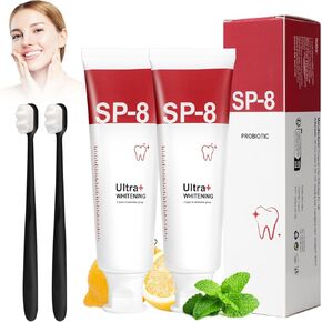معجون أسنان بروبيوتيك Sp 8، معجون أسنان بروبيوتيك Sp 8 لتفتيح الأسنان، معجون أسنان Sp 8 Ultra مع فرشتي أسنان، معجون أسنان Sp 8 نفس منعش، معجون أسنان تبييض التنظيف العميق (قطعتان) in Kuwait