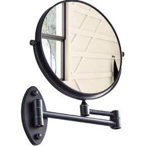 Wall Mounted Magnifying Mirror with 10x Magnification, 8 Inch Double-Sided Swivel Makeup Mirror Wall, 12 Inch Extension (10x Magnification, Matte Black)