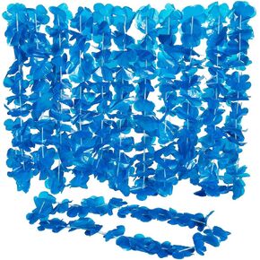 Blue Flower Leis - Bulk set of 12 - Party, Event and Wedding Supplies
