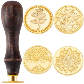 9pcs Wax Seal Stamp Kit, Brass Sealing Wax Stamps Head & Wooden Handle for Wedding Invitations Cards Envelopes(Tree of Life+Tulip+Vintage Rose+Love Rose+Daisy+Butterfly+Sakura+Leaves)