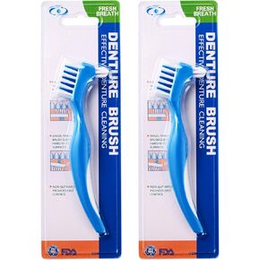 2 Pack Denture Clean Toothbrush for Denture Care Tool w/Multi Layered Ordinary or Hard Bristles Dual Ordinary or Hard Bristle for False Teeth Superb Total Cleaning (2 Ordinary Bristle Brush)