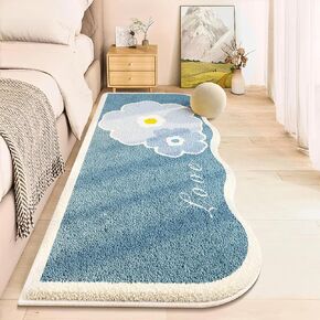 Area Rugs for Bedroom, 2X6 Ft Washable Rug Shag Rug for Living Room Bedside Nursery Laundry Girls Room, Three Flowers