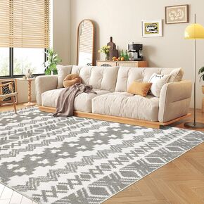 Washable Area Rug 4x6 Moroccan Rug for Bedroom Living Room Rug, Soft Modern Geometric Rug Stain Resistant Non-Slip, Low Pile Rug Indoor Carpet for Kitchen Dining Room Home Decor, Black/White