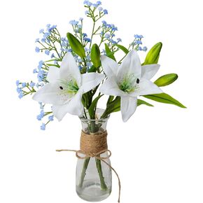 Artificial Lily Flower Arrangement with Vase for Home Decor, Weddings, Birthdays, Baby Showers, Housewarming Gifts