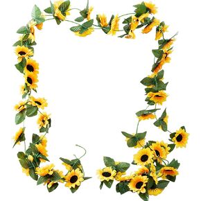 Woohome Artificial Sunflower Garland, 2 Pack Hanging Sunflower Garlands, Faux Flowers Fake Wall Hanging Plants Fake Silk Sunflower Vines Garland for DIY Wreath, Home Party Garden Decorate