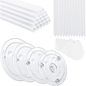 MoreStar 20 Pieces Plastic White Sticks Dowel Rods and 4 Pieces Cake Separator Plates 46810 Inch with 12 Clear Stacking Dowels, Different Patterns Cake Scrapers for Tiered Cake Stacking, 9.4inch
