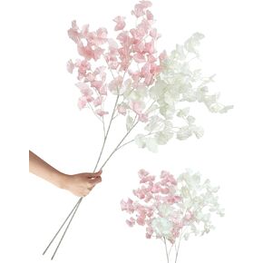 SNAIL GARDEN 2Pack Artificial Morning Glory, 2 Colors Real Touch Morning Glory with Green Leaves Bouquet for Home Garden Decor Office Table Arrangements, Festival Gift(White & Purple)