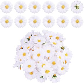 Molain 100Pcs Artificial Daisy Heads, Cute Fake Daisy Petals Small White Daisies Daisy Flowers Head for DIY Garland Craft Birthday Wedding Party Bonnet Home Decoration