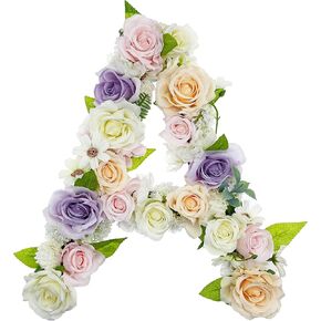 Flower Letters Artificial Floral A-Z Initial Alphabet Faux Floral Letters 13" Height Wall Decor Fake Flowers For Wedding Funeral Baby Bridal Shower Nursery Art Photo Prop Birthday Wall Decor(Shape A)