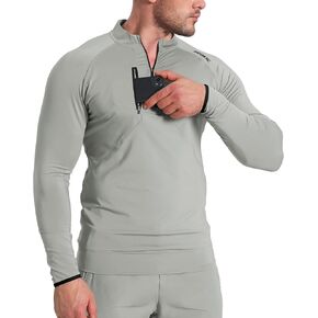 BROKIG Mens Dualzip Gym Workout 1/4 Zip Pullover Shirts, WindBreak Lightweight Athletic Quarter Zip Long Sleeve Shirt