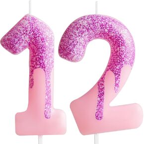 Pink 9th Birthday Candles Purple Pink Number 9 Candle Cake Topper Decorations for Girls Birthday Party Wedding Anniversary Celebration Supplies