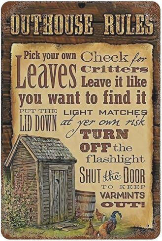 Vintage Outhouse Rules Tin Sign Farmhouse Home Retro Poster Wall Decor Metal Sign Restaurant Cafe Garage Office Cave Club Bar Bar Kitchen Farmhouse Wall Art Plaque Iron Painting Decor Gift 5.5x8 in Kuwait