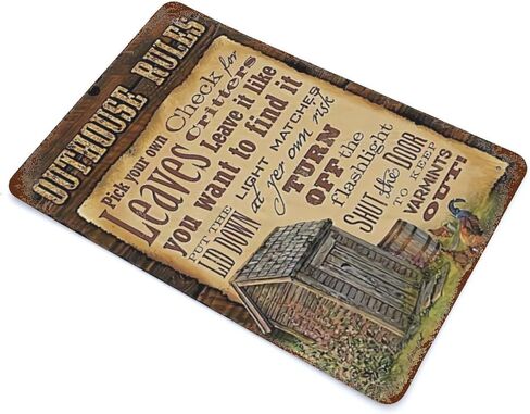 Vintage Outhouse Rules Tin Sign Farmhouse Home Retro Poster Wall Decor Metal Sign Restaurant Cafe Garage Office Cave Club Bar Bar Kitchen Farmhouse Wall Art Plaque Iron Painting Decor Gift 5.5x8 in Kuwait