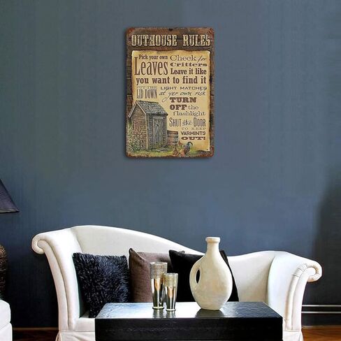 Vintage Outhouse Rules Tin Sign Farmhouse Home Retro Poster Wall Decor Metal Sign Restaurant Cafe Garage Office Cave Club Bar Bar Kitchen Farmhouse Wall Art Plaque Iron Painting Decor Gift 5.5x8 in Kuwait