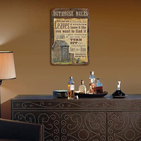 Vintage Outhouse Rules Tin Sign Farmhouse Home Retro Poster Wall Decor Metal Sign Restaurant Cafe Garage Office Cave Club Bar Bar Kitchen Farmhouse Wall Art Plaque Iron Painting Decor Gift 5.5x8 in Kuwait