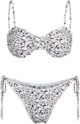 ZAFUL المرأة مثير Underwire بيكيني مجموعة عالية قطع Smocked ملابس السباحة الكروشيه التعادل الجانبين رفع ملابس السباحة in Saudi Arabia