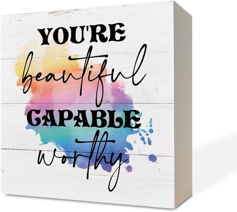 لافتات خشبية ملهمة، ديكور مكتب لافتة صندوق خشبي، فن ديكور المنزل، ديكور غرفة الفتيات، هدايا تشجيع لأفضل صديقات النساء، هدية زميل العمل لها، أنت جميلة وجديرة بالقدرة in Kuwait