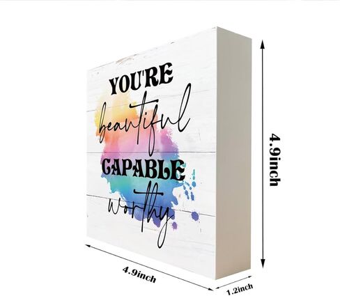 لافتات خشبية ملهمة، ديكور مكتب لافتة صندوق خشبي، فن ديكور المنزل، ديكور غرفة الفتيات، هدايا تشجيع لأفضل صديقات النساء، هدية زميل العمل لها، أنت جميلة وجديرة بالقدرة in Kuwait