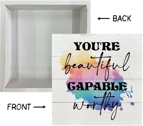 لافتات خشبية ملهمة، ديكور مكتب لافتة صندوق خشبي، فن ديكور المنزل، ديكور غرفة الفتيات، هدايا تشجيع لأفضل صديقات النساء، هدية زميل العمل لها، أنت جميلة وجديرة بالقدرة in Kuwait