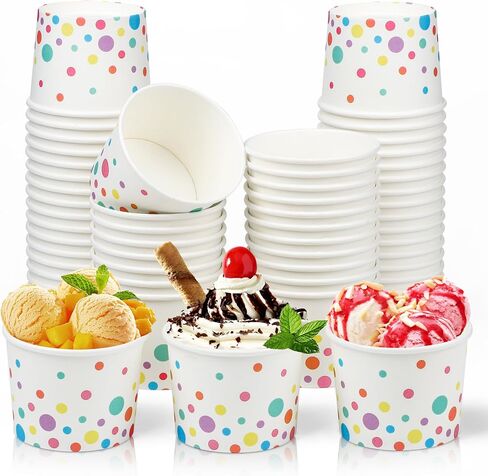 Aodaer 60 Pcs Pastel Ice Cream Cups with Rainbow Polka Dots 8oz Disposable Paper Yogurt Dessert Bowls Snack Bowls Party Supplies Treat Cups for Sundae Bar Snack Soup in Saudi Arabia