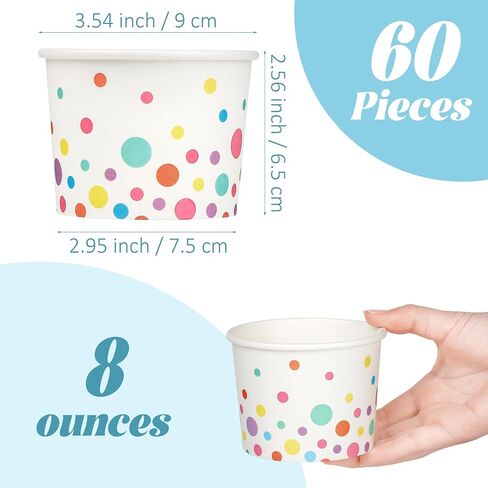 Aodaer 60 Pcs Pastel Ice Cream Cups with Rainbow Polka Dots 8oz Disposable Paper Yogurt Dessert Bowls Snack Bowls Party Supplies Treat Cups for Sundae Bar Snack Soup in Saudi Arabia