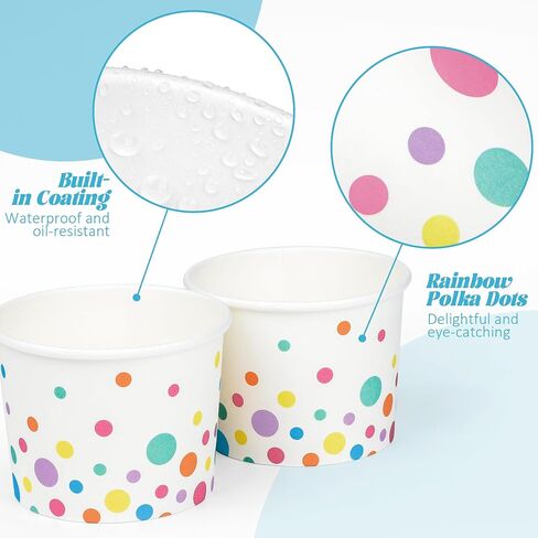 Aodaer 60 Pcs Pastel Ice Cream Cups with Rainbow Polka Dots 8oz Disposable Paper Yogurt Dessert Bowls Snack Bowls Party Supplies Treat Cups for Sundae Bar Snack Soup in Saudi Arabia